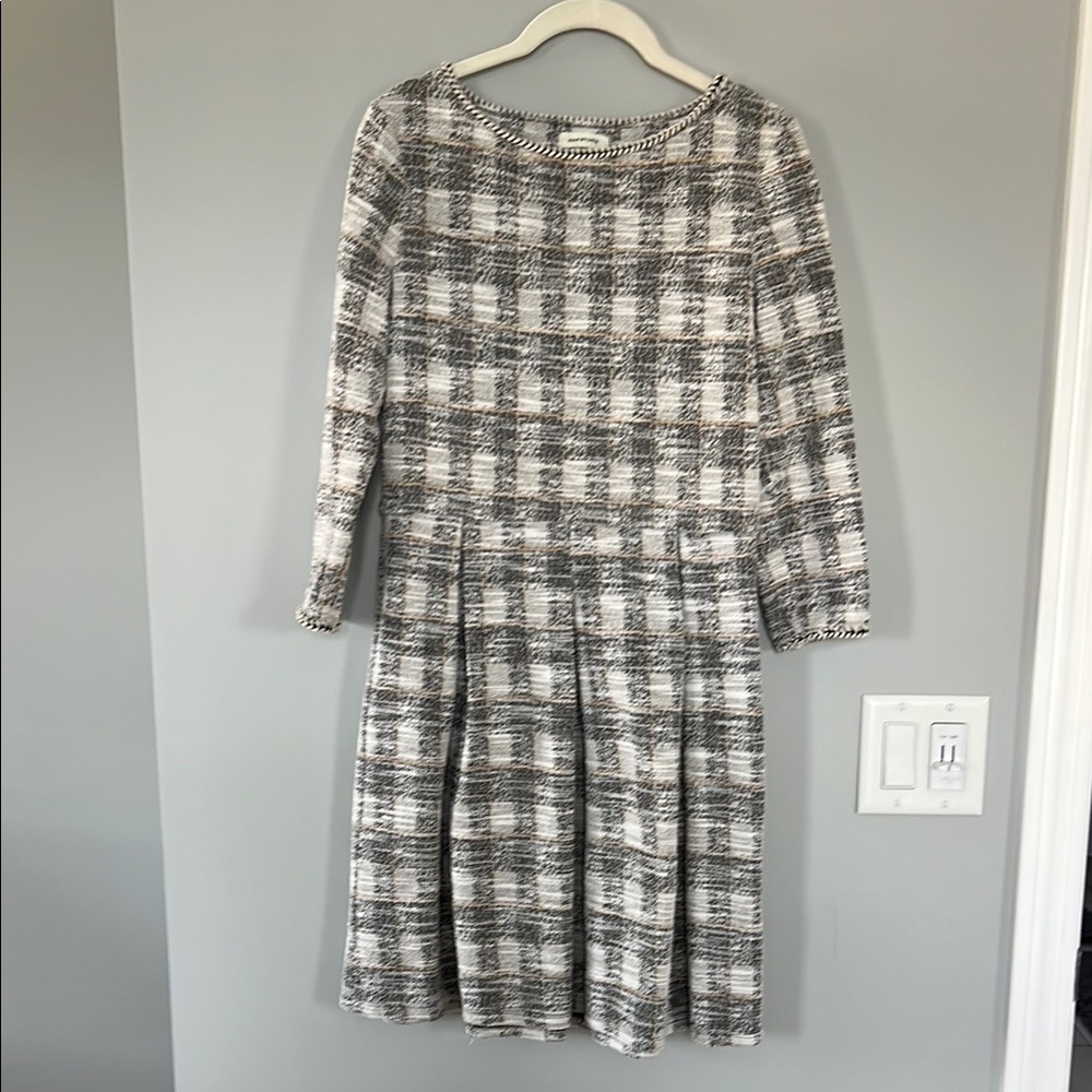 Max Studio Gray A-Line Pleated Long Sleeve Dress